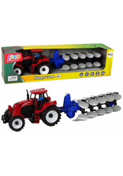Traktor z pługiem czerwony