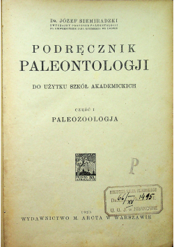 Podręcznik paleontologii Część I Paleozoologja 1925 r.