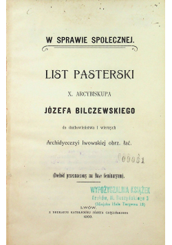 List Pasterski X Arcybiskupa Józefa Bilczewskiego 1903 r.