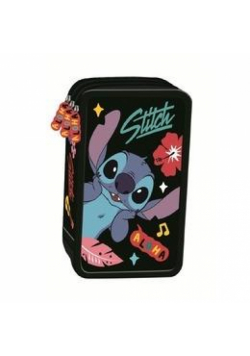 Piórnik potrójny z wyposażeniem Stitch black Aloha