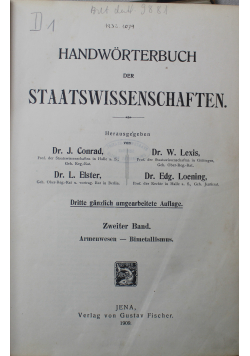 Handworterbuch der Staatswissenschaften Zweiter Band 1909 r.