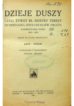 Dzieje duszy czyli żywot Błogosławionej Siostry Teresy 1924 r.