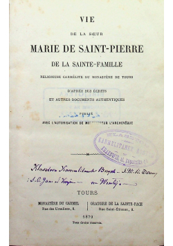Vie de la Sceur Marie de Saint Pierre de la Sainte Famille 1879 r.