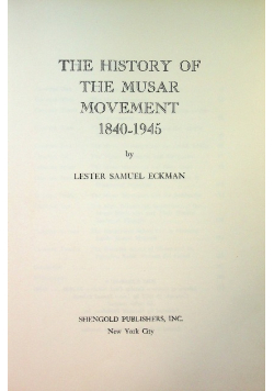 The History of the Musar Movement, 1840-1945
