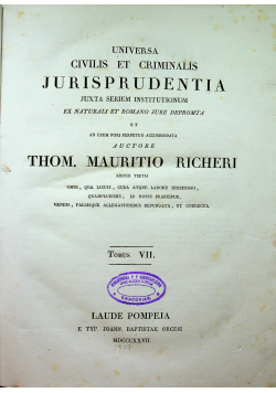 Universa Civilis Et Criminalis Iuris Prudentia Tom VII 1827 r.