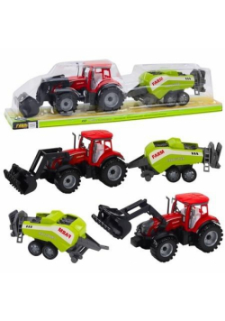 Traktor z ładowaczem i prasą rolniczą czerwony