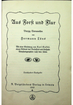 Aus Forst und Flur Tiernovellen 1919 r.