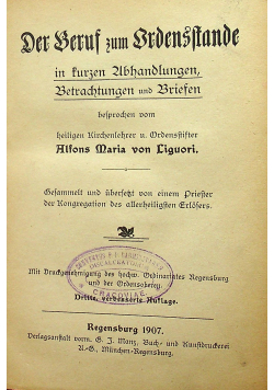 Der Beruf zum Ordensstande 1907 r.