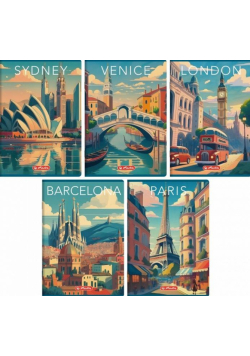 Zeszyt A4/80K kratka z margines Retro City (5szt)