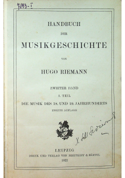 Handbuch der Musikgeschichte 1922r