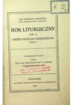 Rok liturgiczny tom II Okres Bożego Narodzenia część I 1928 r.