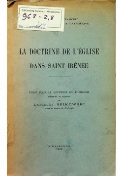 La doctrine de  l'eglise dans saint Irenee 1926 r.