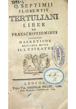Tertulian liber de praescriptioonibus 1784 r
