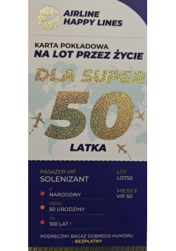 Karnet karta pokłądowa 50 urodziny męskie