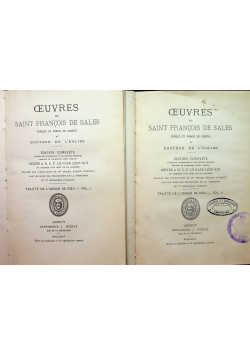 Oeuvres de Saint Francois de Sales 2 tomy 1894 r