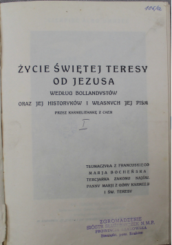 Życie świętej Teresy od Jezusa 1927 r