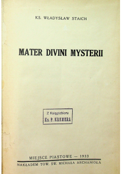 Mater Divini Mysterii 1933 r