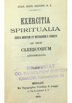 Exercitia spiritualia Tomus V 1903 r.