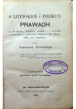 O Litewskich i Polskich Prawach 2 tomy / Rozprawka o Żydach i Karaitach ok 1861 r.