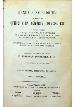 Manuale Sacerdotum Duas Partes Complectens 1865 r.