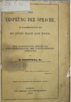 Der Ursprung der Sprache im Zusammenhange mit den Letzten fragen alles wissens 1858 r.