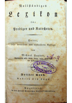 Vollstandiges Lerifon fur Prediger und Katecheten 3 band 1831 r.