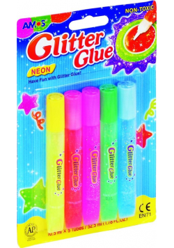 Klej Glitter Glue neonowy 5 kolorów blister AMOS