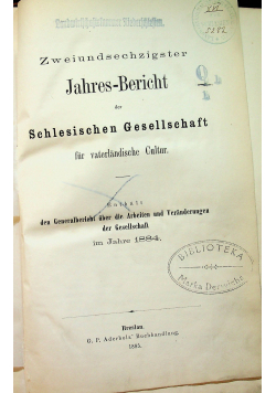 Zweiundsechzigster Jahres Bericht der Schlesischen Gesellschaft 1885 r