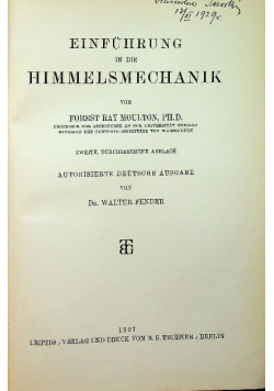 Einfuhrung in die Himmelsmechanik 1927 r.