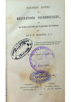 Nouveau cours de Meditations sacerdotales  Tome Cinquieme 1864 r.