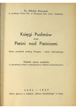 Księgi Psalmów oraz Pieśni nad Pieśniami 1937 r
