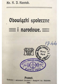 Obowiązki społeczne i narodowe 1908 r.