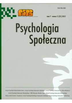 Psychologia Społeczna tom 7 nr 2 (21) 2012