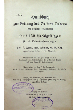 Sandbuch zur Leitung des Dritten drbens 1912 r.