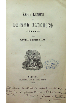 Verie lezioni di dritto canonico 1862 r.