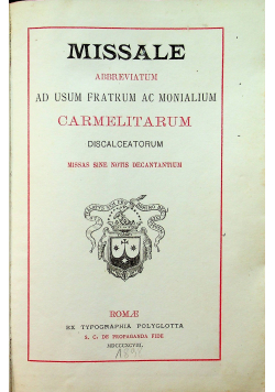 Missale abbreviatum ad usum Fratrum ac Monialium Carmelitarum 1898 r.