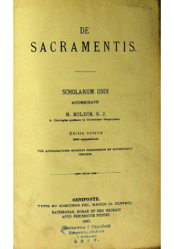 Summa Theologiae Moralis De Sacramentis 1909 r.