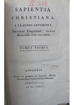 Sapientia Christiana Tomus Primus 1803 r.