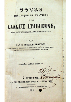 Cours Theorique et Pratique de la Langue Italienne 1835 r.