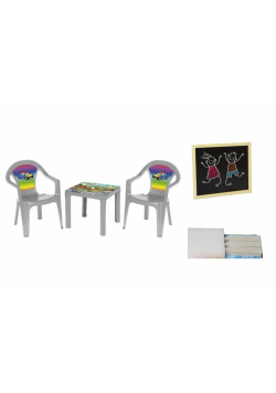 Stolik i dwa krzesła + tablica pastel szary