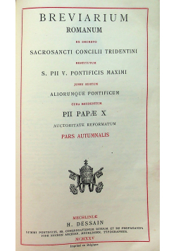 Breviarium Romanum Pars Autumnalis 1925 r.