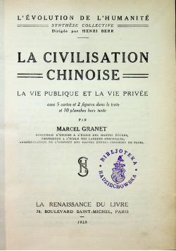 La Civilisation Chinoise 1929 r.