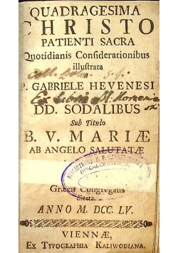 Quadragesima Christo Patienti Sacra 1755 r