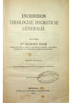 Enchiridion Theologiae Dogmaticae Generalis 1904 r.
