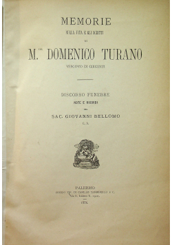 Memorie sulla vita e gli Scritti di Mor Domenico Turano 1886 r.