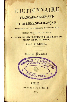 Dictionnaire Francais Allemand et Allemand  1844 r