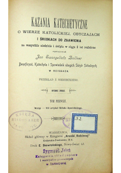 Kazania katechetyczne o wierze katolickiej, obyczajach i środkach do zbawienia Tom I 1093 r.
