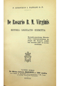 De Rosario B M Virginis Historia legislatio exercitia 1930r