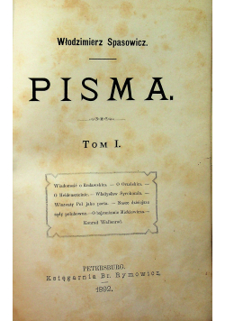 Spasowicz Pisma Tom I i II 1892 r.