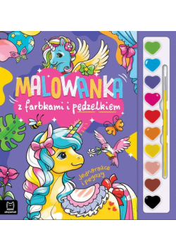 Jednorożce i pegazy. Malowanka z farbkami i pędzelkiem